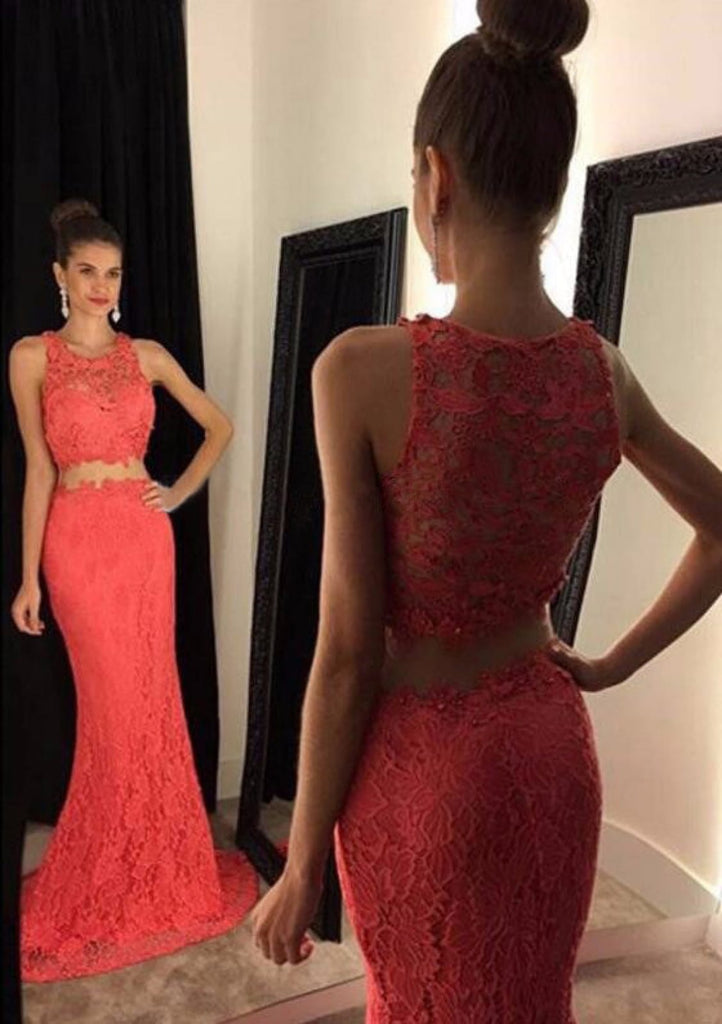 Trumpet/Mermaid Sleeveless Bateau Sweep Train Lace Prom