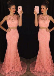 Trumpet/Mermaid Sleeveless Bateau Sweep Train Lace Prom