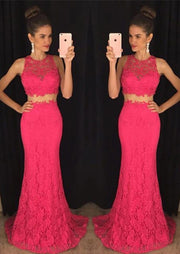 Trumpet/Mermaid Sleeveless Bateau Sweep Train Lace Prom