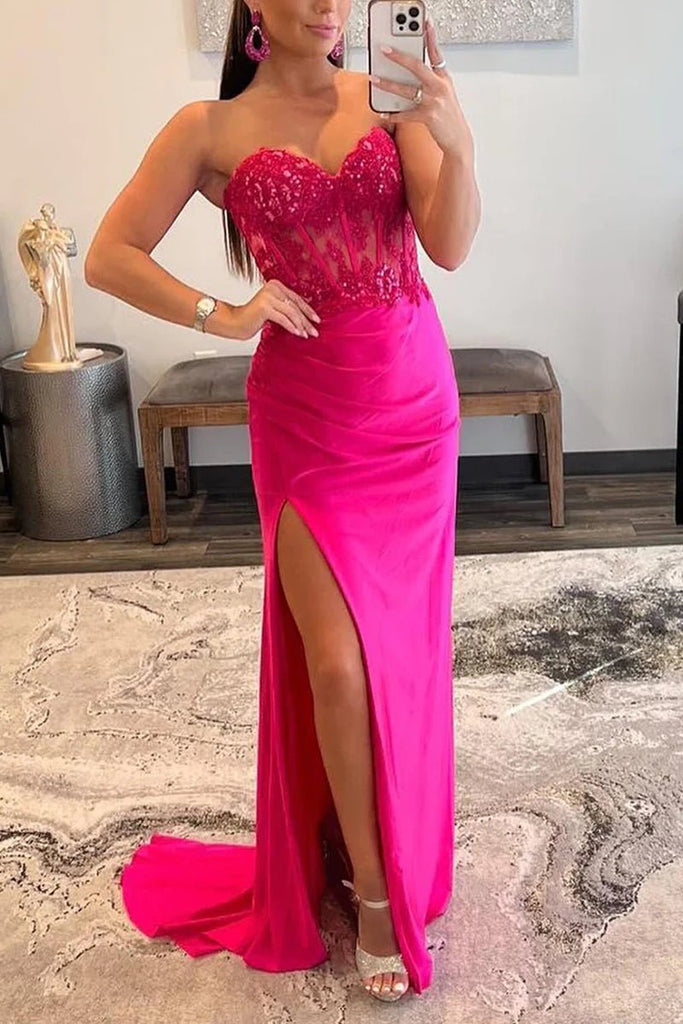 Vestidos de Prom de Sirena / Trompeta Vestido Imperio Formal con Cola Barrida / Cepillo Sin Mangas Corazón Dulce Charmeuse con Apliques