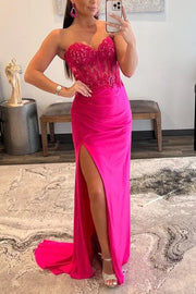 Vestidos de Prom de Sirena / Trompeta Vestido Imperio Formal con Cola Barrida / Cepillo Sin Mangas Corazón Dulce Charmeuse con Apliques