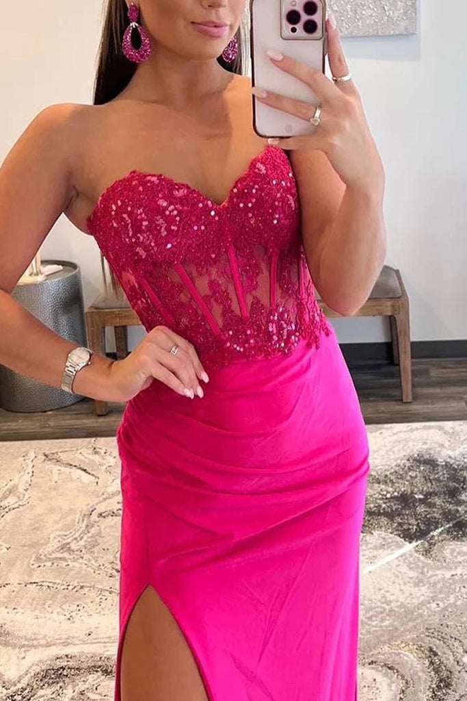 Vestidos de Prom de Sirena / Trompeta Vestido Imperio Formal con Cola Barrida / Cepillo Sin Mangas Corazón Dulce Charmeuse con Apliques