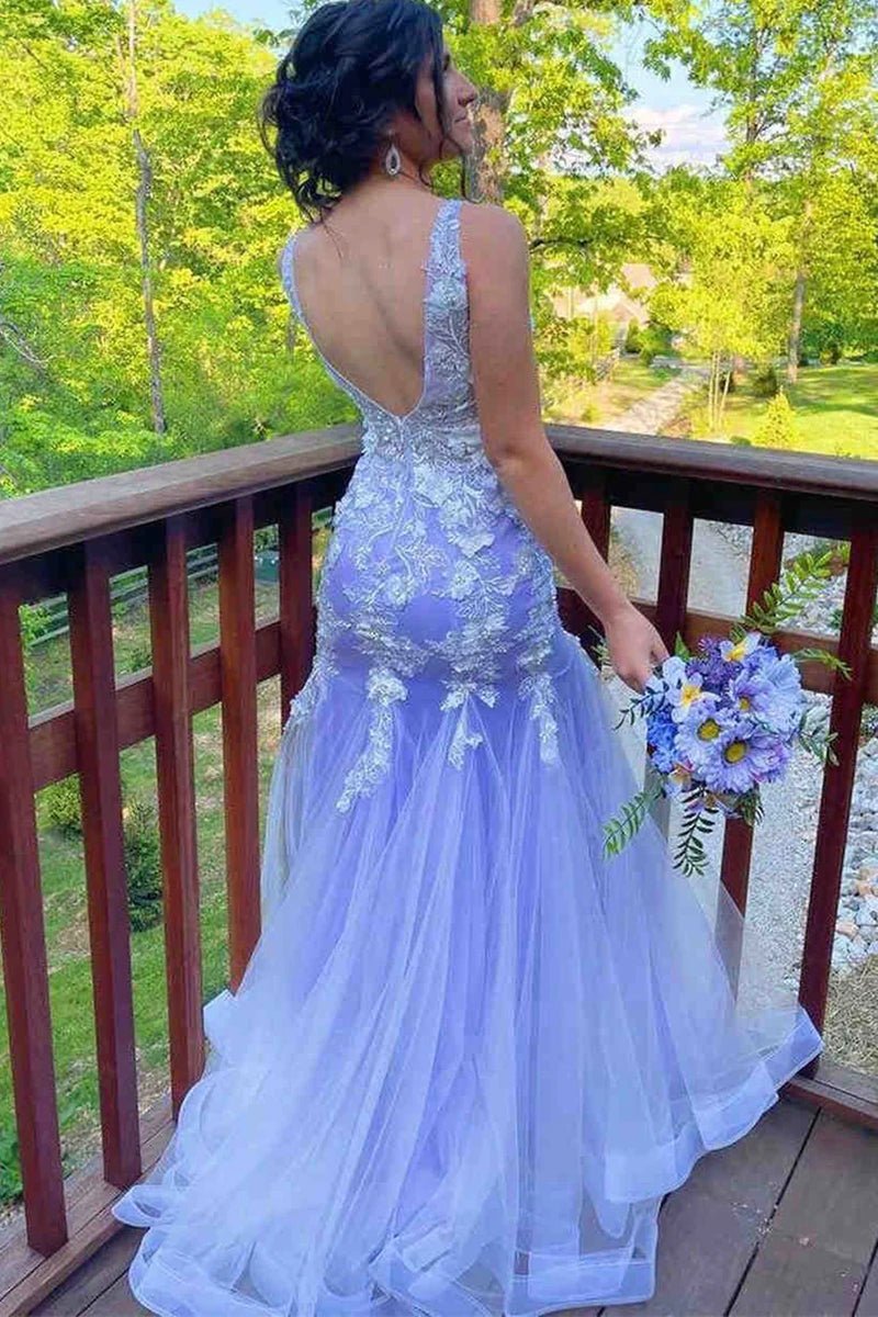 Mermaid / Trumpet Prom Dresses Floral Dress Formal Sweep / Brush Train Sleeveless V Neck Tulle with Ruffles Appliques Mermaid / Trumpet Prom Dresses Floral Dress Formal Sweep / Brush Train Sleeveless V Neck Tulle with Ruffles Appliques