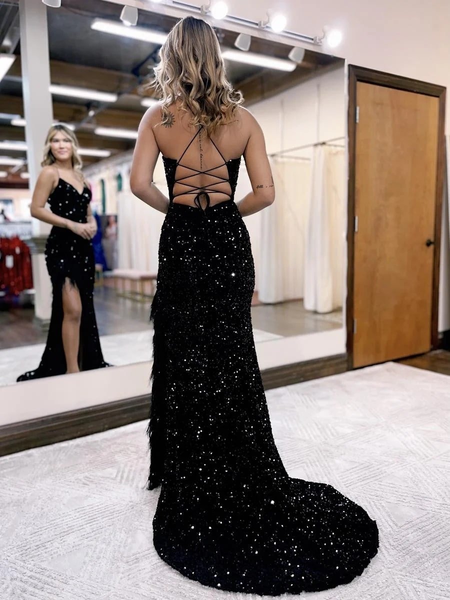 Mermaid / Trumpet Prom Dresses Sparkle & Shine Dress Formal Court Train Sleeveless V Neck Sequined Backless with Sequin Slit Mermaid / Trumpet Prom Dresses Sparkle & Shine Dress Formal Court Train Sleeveless V Neck Sequined Backless with Sequin Slit