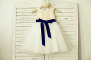 Mint Sequin Ivory Tulle Flower Girl Dress with Navy Blue