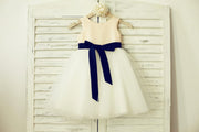 Mint Sequin Ivory Tulle Flower Girl Dress with Navy Blue 