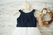 Navy Blue Chiffon Ivory Tulle Halter Neck Wedding Flower