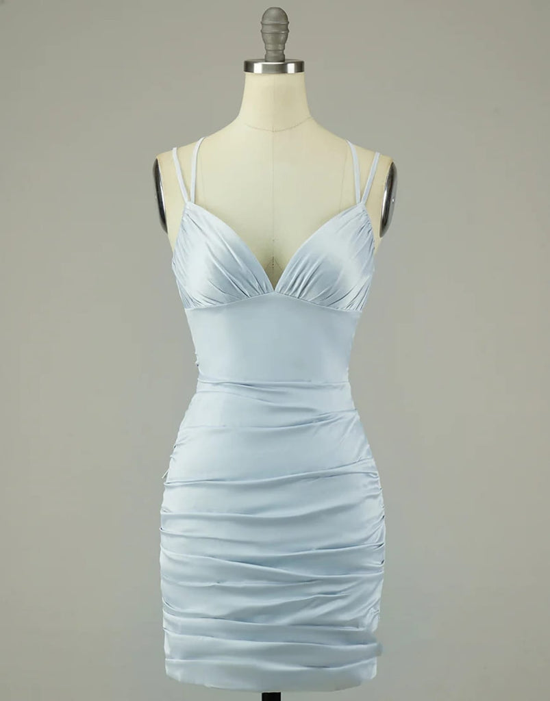 V Neck Sexy Halter Straps Hot Pink/Blue Backless Homecoming