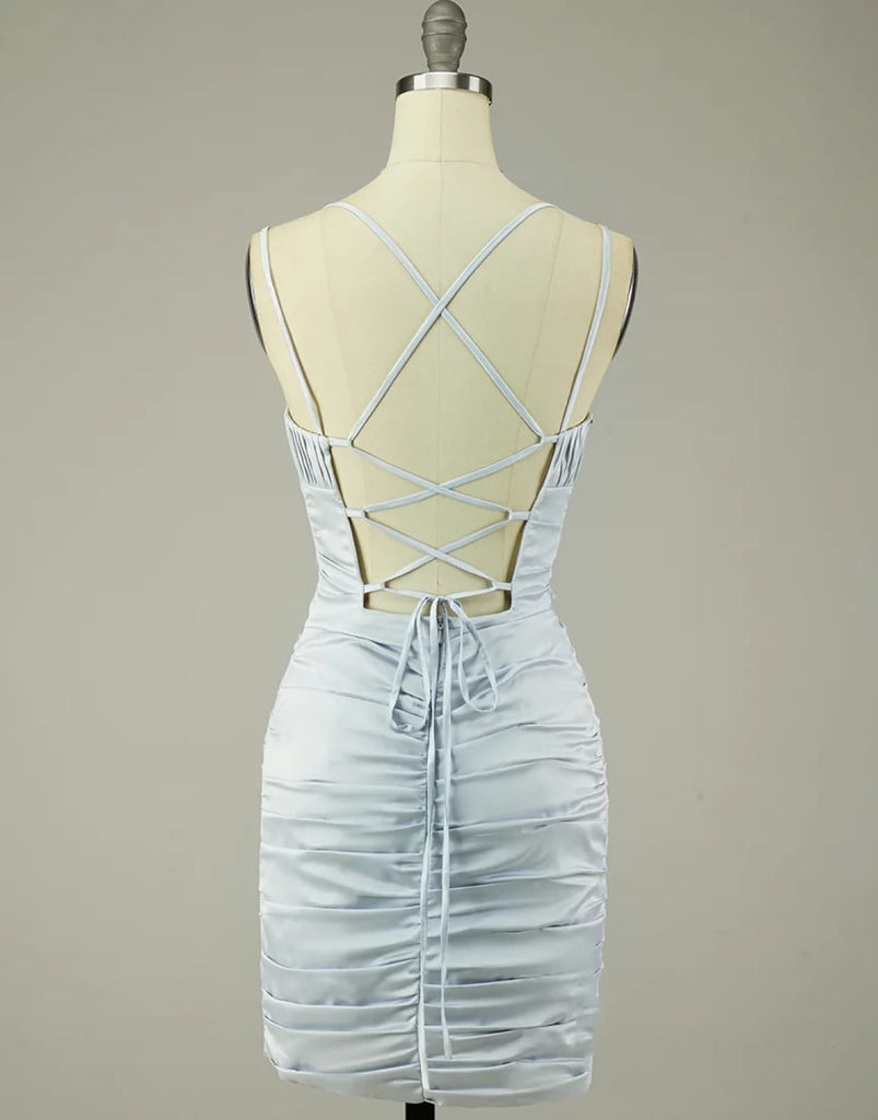 V Neck Sexy Halter Straps Hot Pink/Blue Backless Homecoming