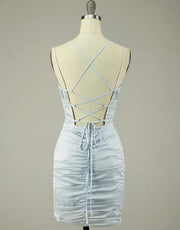 V Neck Sexy Halter Straps Hot Pink/Blue Backless Homecoming