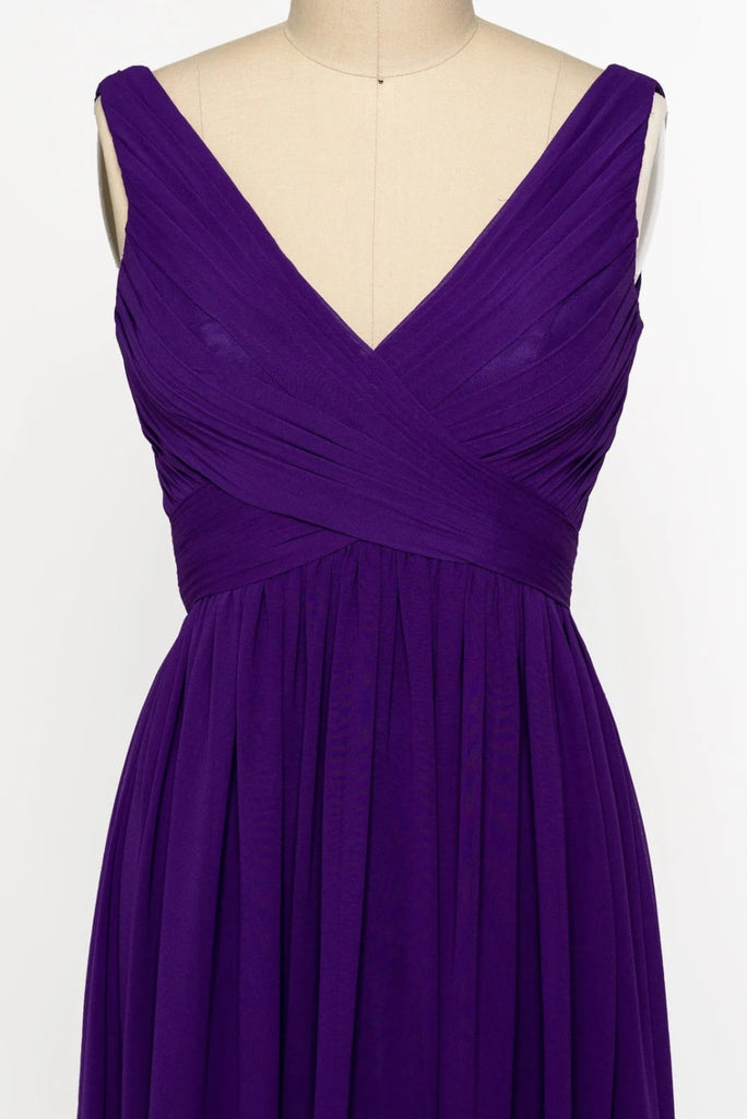 V Neck Sleeveless Crisscross Short Purple Chiffon Bridesmaid