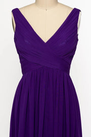 V Neck Sleeveless Crisscross Short Purple Chiffon Bridesmaid