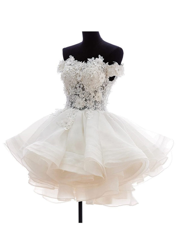 Off Shoulder Ball Gown Short/Mini Organza Wedding Dress