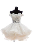 Off Shoulder Ball Gown Short/Mini Organza Wedding Dress