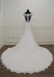 Off Shoulder Chapel Lace Column Bridal Gown Wedding Dress