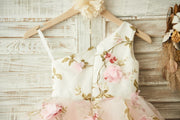 One Shoulder Floral Organza Pink Tulle Cupcake Wedding