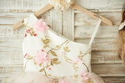 One Shoulder Floral Organza Pink Tulle Cupcake Wedding