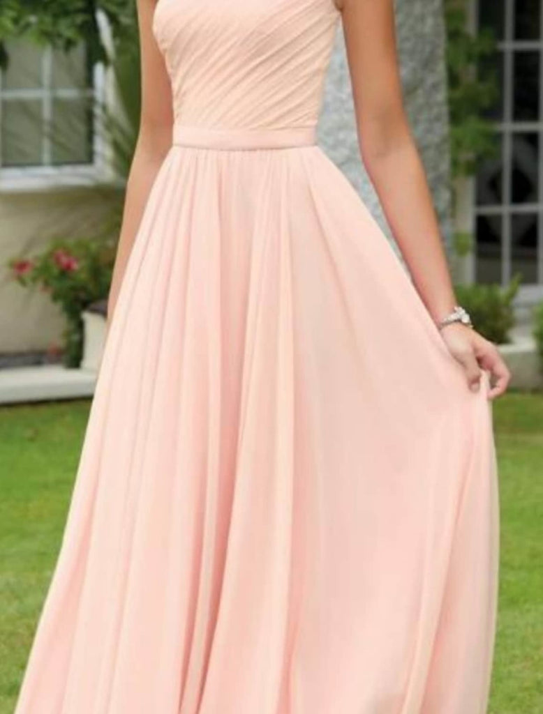 One Shoulder Sleeveless A-line Floor Length Chiffon
