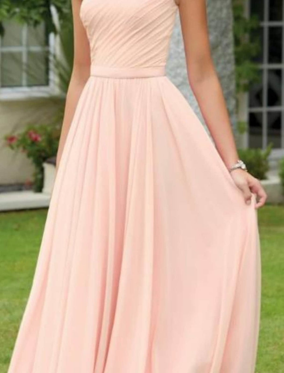 Modern Column One Shoulder Sleeveless Backless Floor-Length Bridesmaid Dress