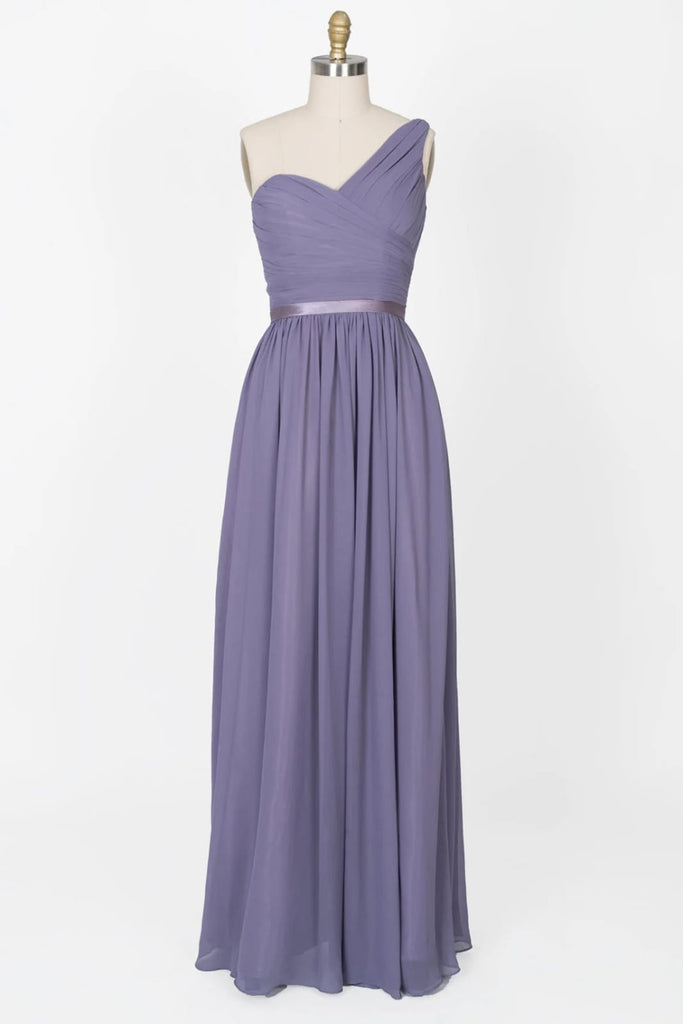 One Shoulder Sweetheart Pleated Bodice Chiffon Bridesmaid