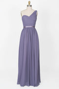 One Shoulder Sweetheart Pleated Bodice Chiffon Bridesmaid Dress