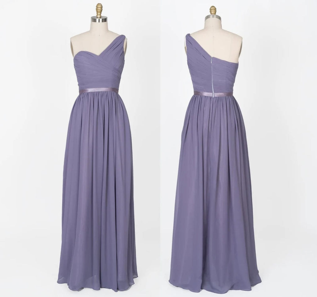 One Shoulder Sweetheart Pleated Bodice Chiffon Bridesmaid
