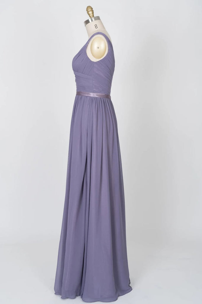 One Shoulder Sweetheart Pleated Bodice Chiffon Bridesmaid
