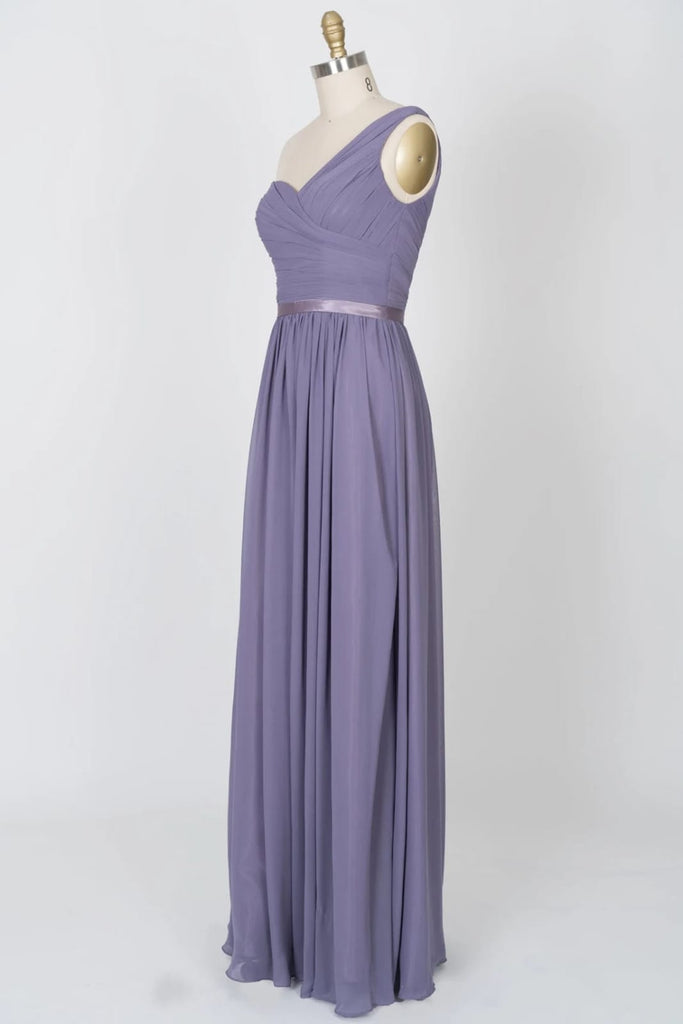 One Shoulder Sweetheart Pleated Bodice Chiffon Bridesmaid