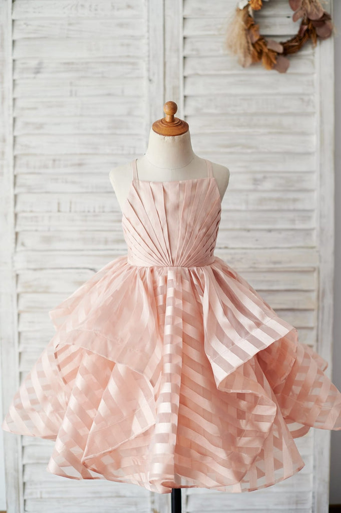 Peach Pink Stripe Organza Spaghetti Straps Wedding Flower