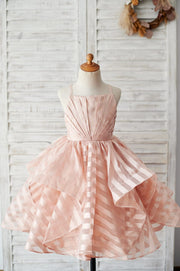 Peach Pink Stripe Organza Spaghetti Straps Wedding Flower