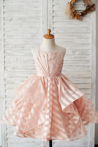 Peach Pink Stripe Organza Spaghetti Straps Wedding Flower