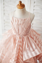 Peach Pink Stripe Organza Spaghetti Straps Wedding Flower