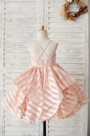 Peach Pink Stripe Organza Spaghetti Straps Wedding Flower