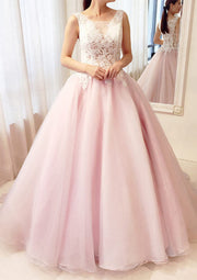 Ball Gown Sleeveless Bateau Long Tulle Wedding Party Prom