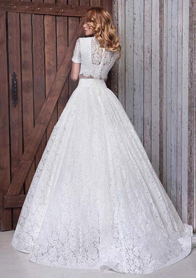 Two Piece Ball Gown Floor Length Sweep Lace Wedding Dress -