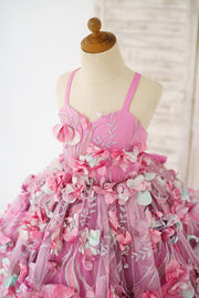 Hot Pink 3D Flower Spaghetti Straps Wedding Flower Girl
