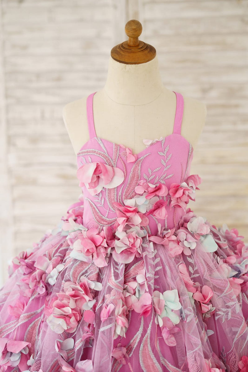 Spaghetti Straps Layered Chiffon Princess Dress Flower Girl Dress Birthday Party Dresses