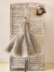 Pink / Silver Gray Jacquard Feather High Neck Wedding Party