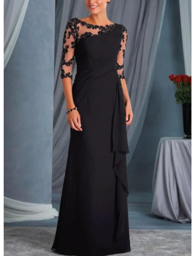 Plus Size Sheath Bateau Chiffon Half Sleeve Wedding Guest