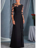 Plus Size Sheath Bateau Chiffon Half Sleeve Wedding Guest/Mother of Bride Dress