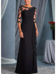Plus Size Sheath Bateau Chiffon Half Sleeve Wedding Guest