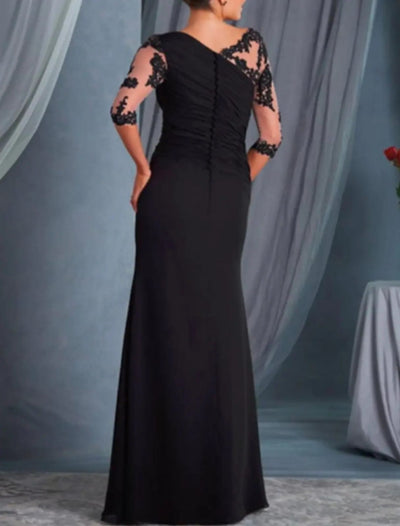 Plus Size Sheath Bateau Chiffon Half Sleeve Wedding Guest