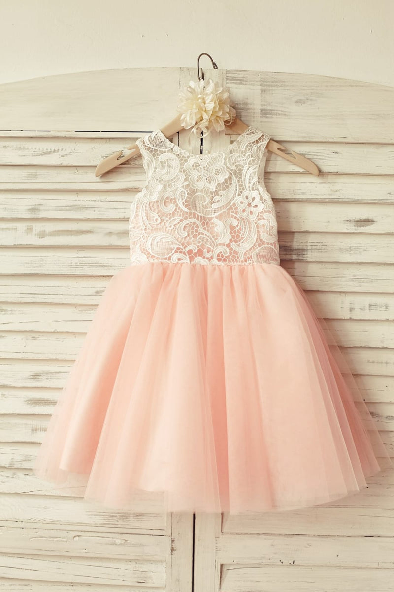 Princess Ivory Lace Blush Pink Tulle Flower Girl Dress Princessly