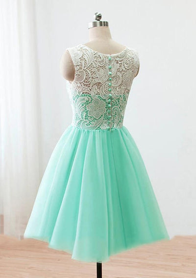 Princess Ivory Lace Top Mint Green Tulle Short Bridesmaid