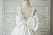 Princess Ivory Lace Tulle V Back Wedding Flower Girl Dress