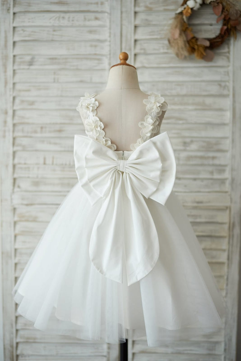 ワンピース Patou Ivory Dress With A Bow On The Back princess-ivory-lace-tulle-back