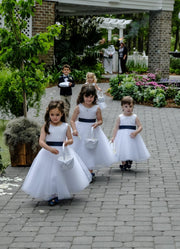 Satin Top Tulle Skirt Flower Girl Dress with/ Belt Designed