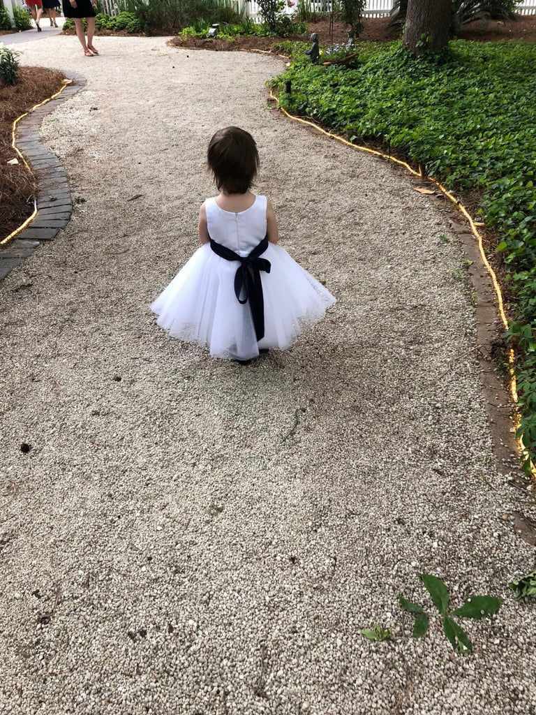 Satin Top Tulle Skirt Flower Girl Dress with/ Belt Designed