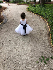 Satin Top Tulle Skirt Flower Girl Dress with/ Belt Designed