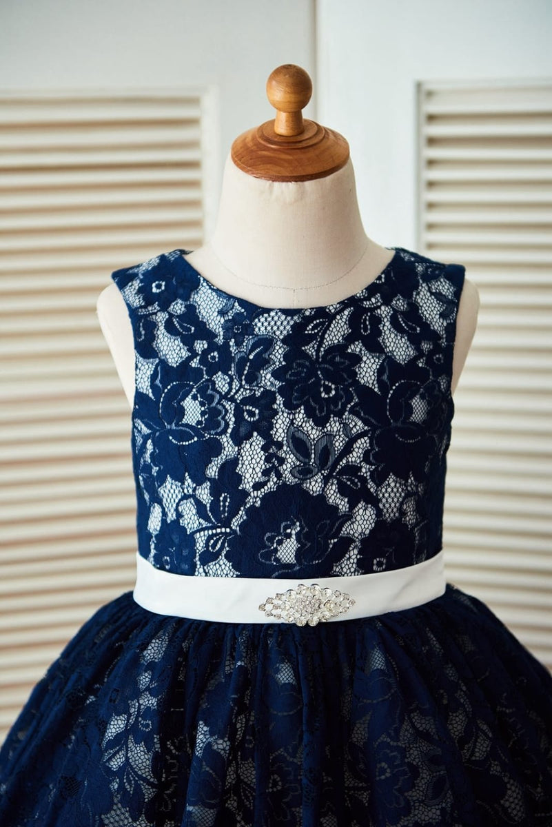 17749 Navy Blue Patterned Tulle Princess Dress